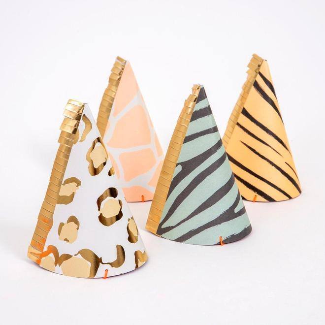 Meri Meri Safari Animal Print Party Hats (set of 8) - partyalacarte.co.in