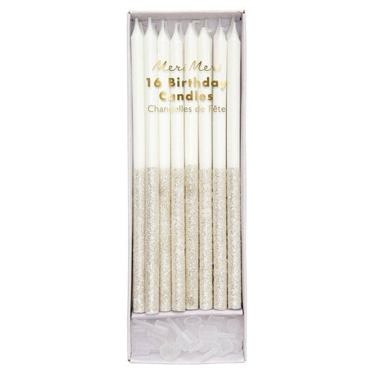 Meri Meri Silver Glitter Dipped Candles (set of 16) - partyalacarte.co.in