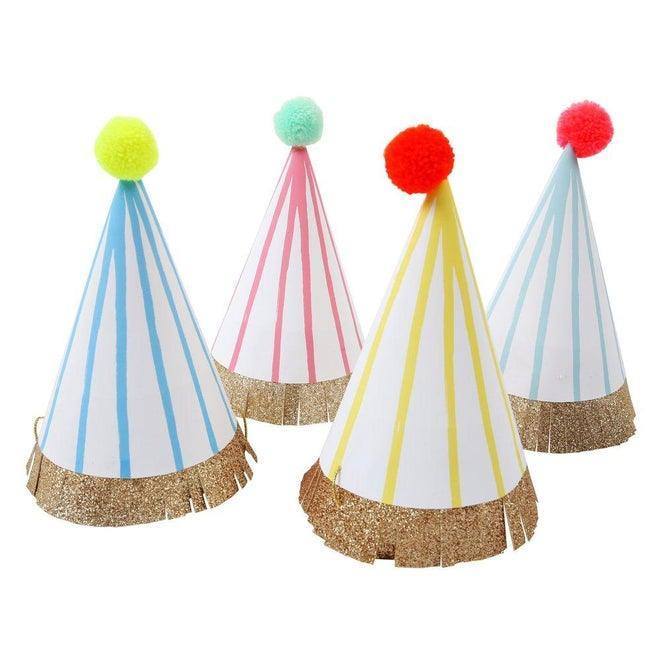 partyalacarte.co.in Stripe Pompom Party Hats (set of 8) - partyalacarte.co.in
