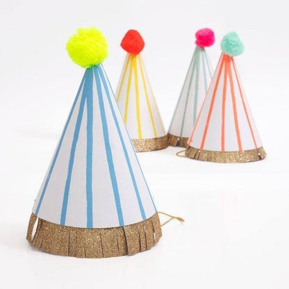 partyalacarte.co.in Stripe Pompom Party Hats (set of 8) - partyalacarte.co.in