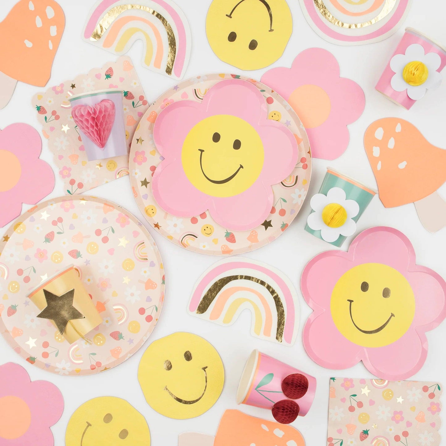 Happy Face Flower Plates (x 8)